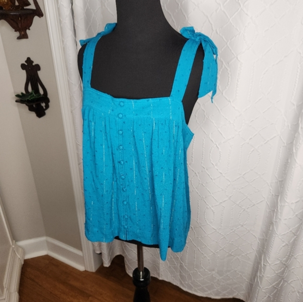 NWT Rose & Olive Teal Sleeveless Blouse Tie Knot Shoulder Size SMALL